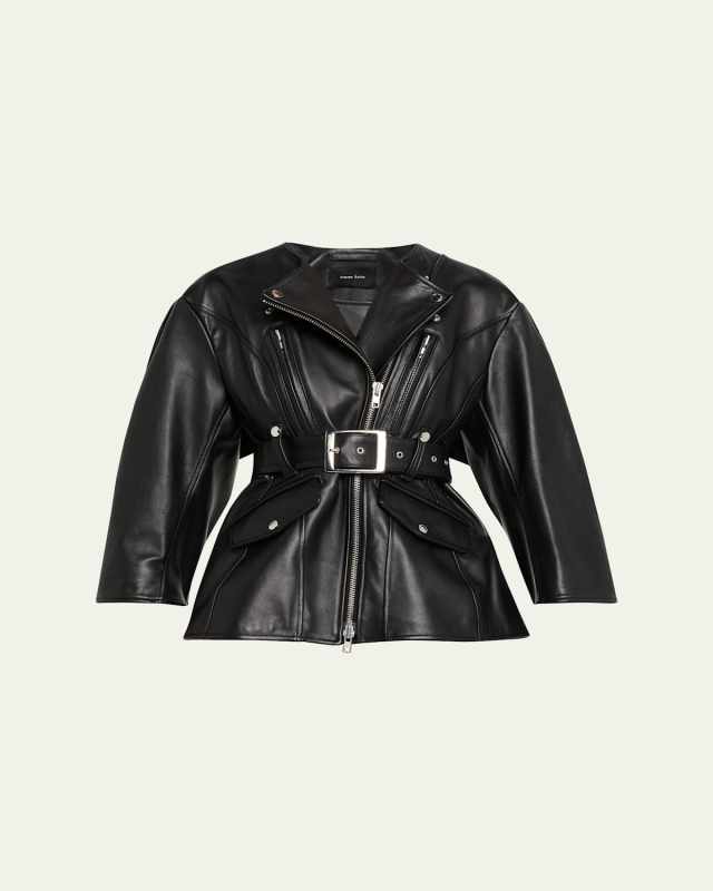 Sculpted Bow Back Belted Biker Jacket